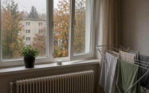 Sušenje perila, ko zunaj dežuje tedne: plesen, radiator in okno